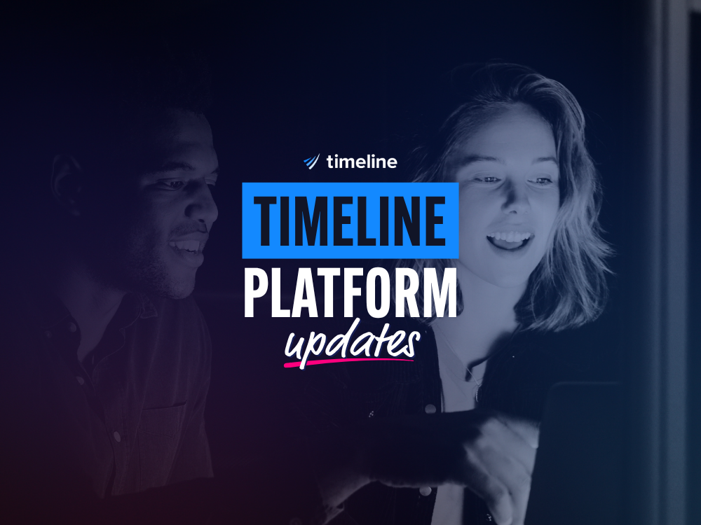 Timeline Platform Updates, showing two people using the Timeline financial adviser platform.